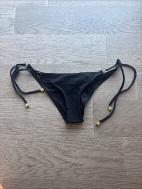 Vitamin A Black Tie-Side Bikini Bottom with Gold Accents